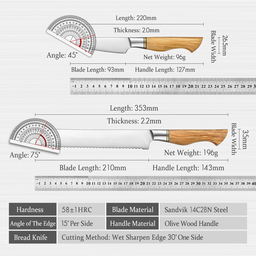 HEZHEN 1-5PC Knife Set Sandivik 14C28N Steel Stainless Steel Chef Santoku Utility Paring Cook Knife For Meat Sharp Kitchen Knife