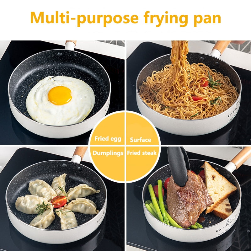 Frying Pan 16/20cm Wok Pan Non-stick Pan Induction Cooker Home Steak Pancake Pan Egg Pan Gas Stove Universal Saucepan Durable
