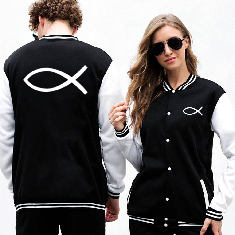 2022 Winter Mens Baseball Uniform Christian JESUS fish Coats Brand Jacket Fleece Bomber Coat Casual Streetwear Plus Size S-5XL