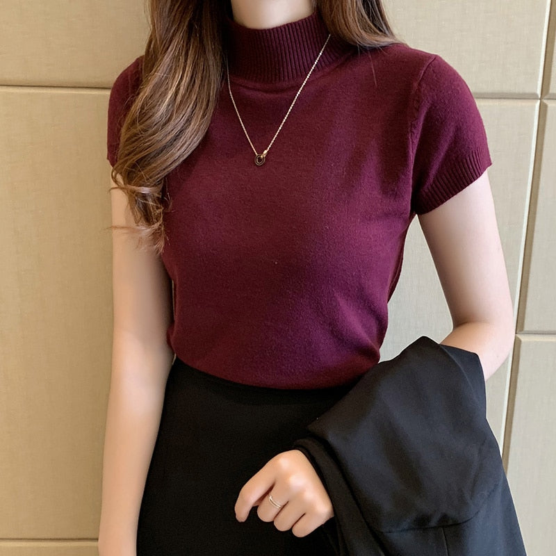 2023 New Casual Knitted Women Tops Women Clothing Blusas Summer Solid Slim Turtleneck Blouse Fashion Chic Korean Clothes 8622