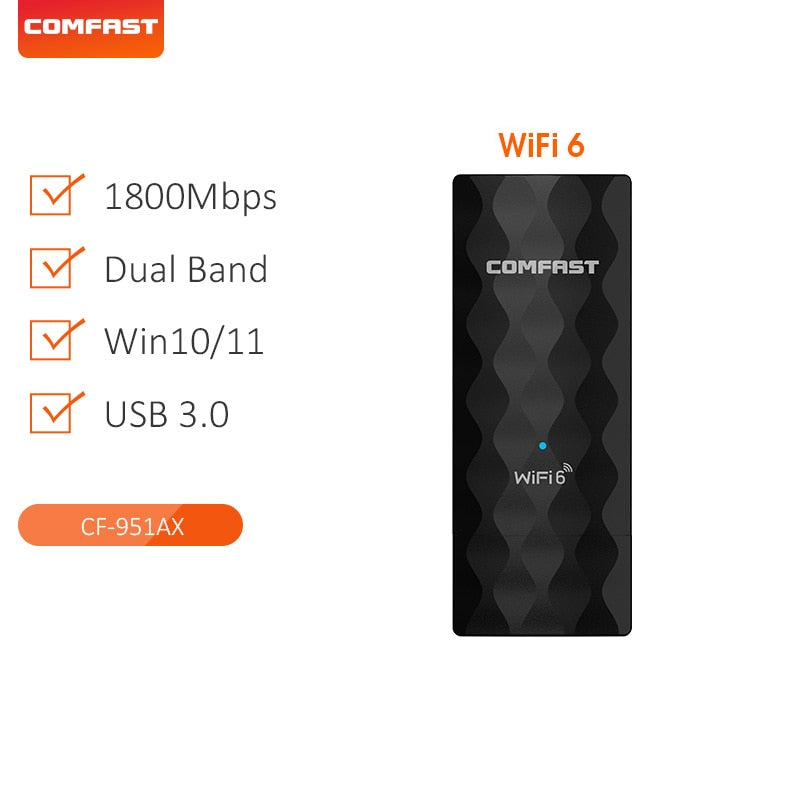 WiFi 6 USB Adapter Black AX1800 2.4G/5GHz Wireless Network Card USB 3 WiFi6 Wi-Fi Dongle WIFI5 1300M Adapt For Windows 10/11
