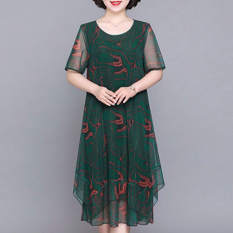 2023 O-Neck Short Sleeve Dresses Vintage Floral Printed Summer Gauze Spliced Women's Clothing Stylish Irregular Loose Midi Dress
