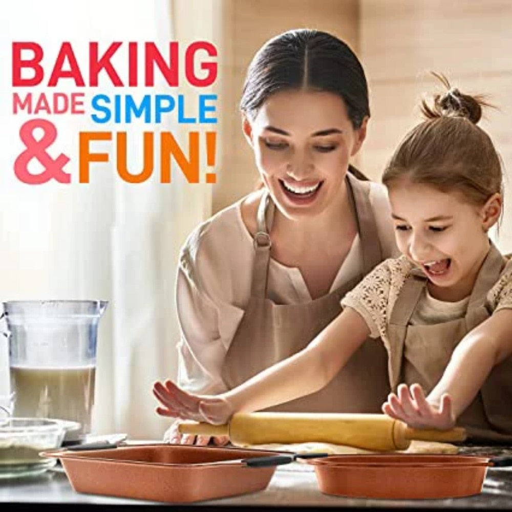 Free shipping 8 Piece, Copper Non-stick Carbon Steel Bake Pan Set