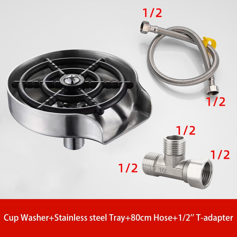 Automatic Cup Washer Faucet Glass Rinser High Pressure Beer Milk Coffee Pitcher Wash Cup Bottle Cleaner Sink Kitchen Bar Tool