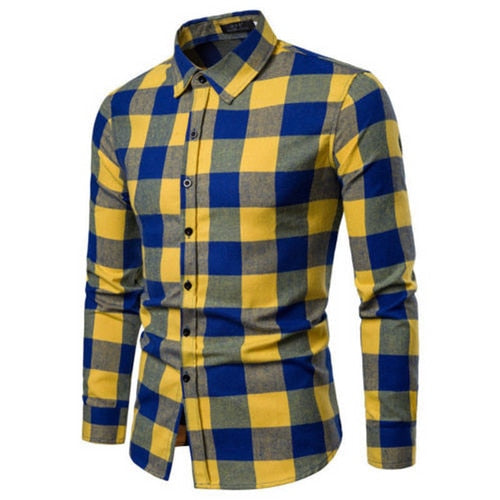 Men's Plaid Long Sleeve Shirts Business Dress Shirt Tops Slim Fit Formal Shirts