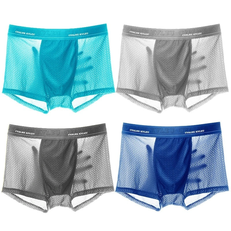 Boxer Panties Mens Ice Silk Boxer Underwear Men Mesh Boxers Breathable Sexy Boxershorts Man Solid Comfortable Underpants 4XL