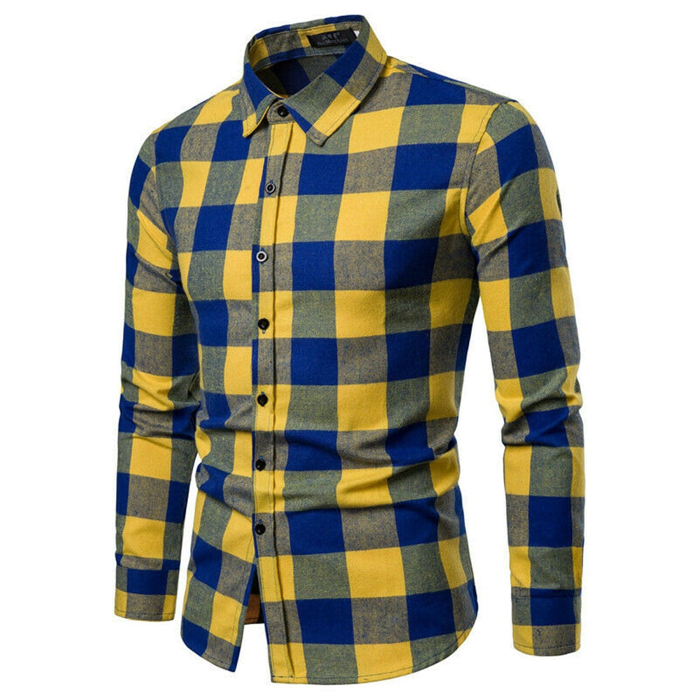 Men's Plaid Long Sleeve Shirts Business Dress Shirt Tops Slim Fit Formal Shirts