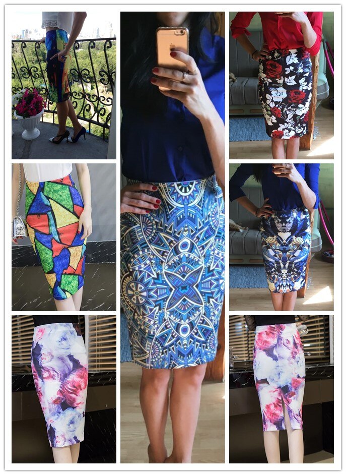 Ladies Elegant Baroque Style Geometric Pattern Print High Waist Tight Pencil Skirt Wear To Work Office Lady Wear Bottom