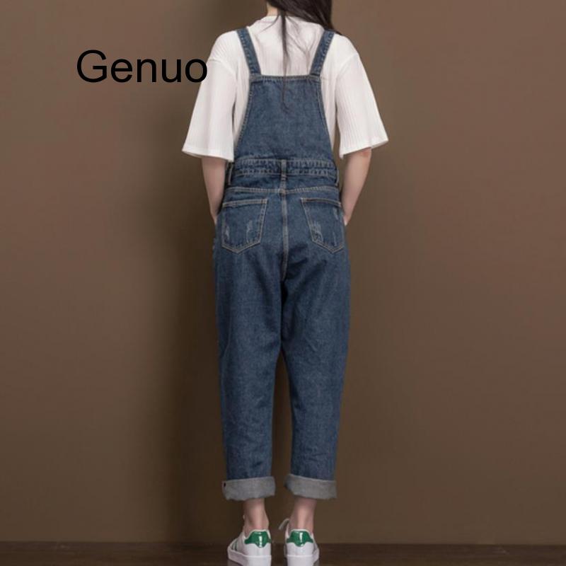 Women Vintage Casual Loose Denim Jumsuits Ladies Retro Plus Size Denim Overalls Jeans Rompers Ladies Wide Leg Pants