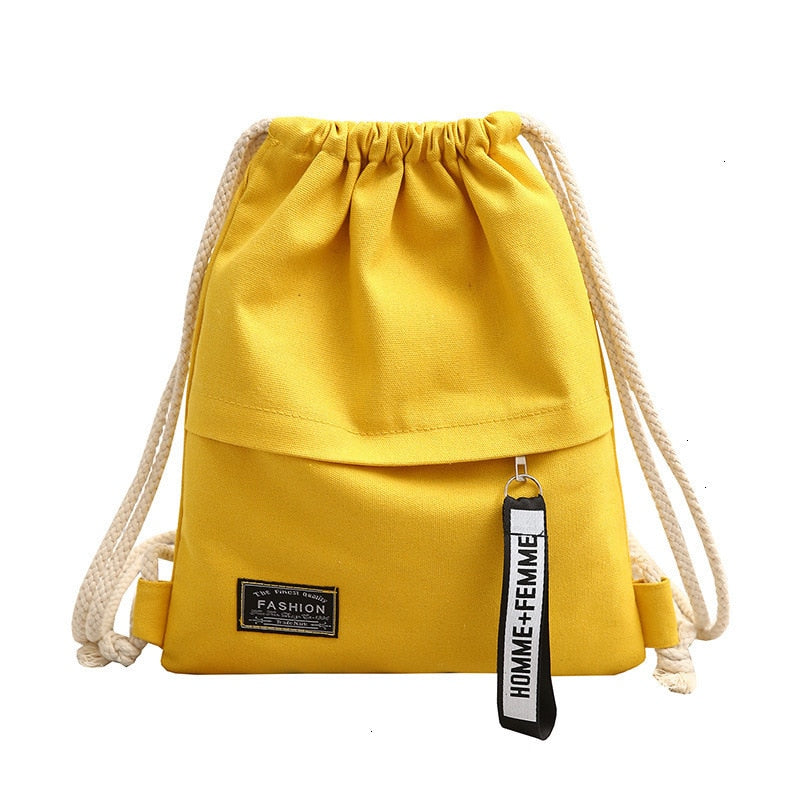 Canvas Drawsting Backpack Shoulder Bags For Women Female Solid Organizer Bags For Ipad Mobile Phone Zipper Outdoor Sports Bags