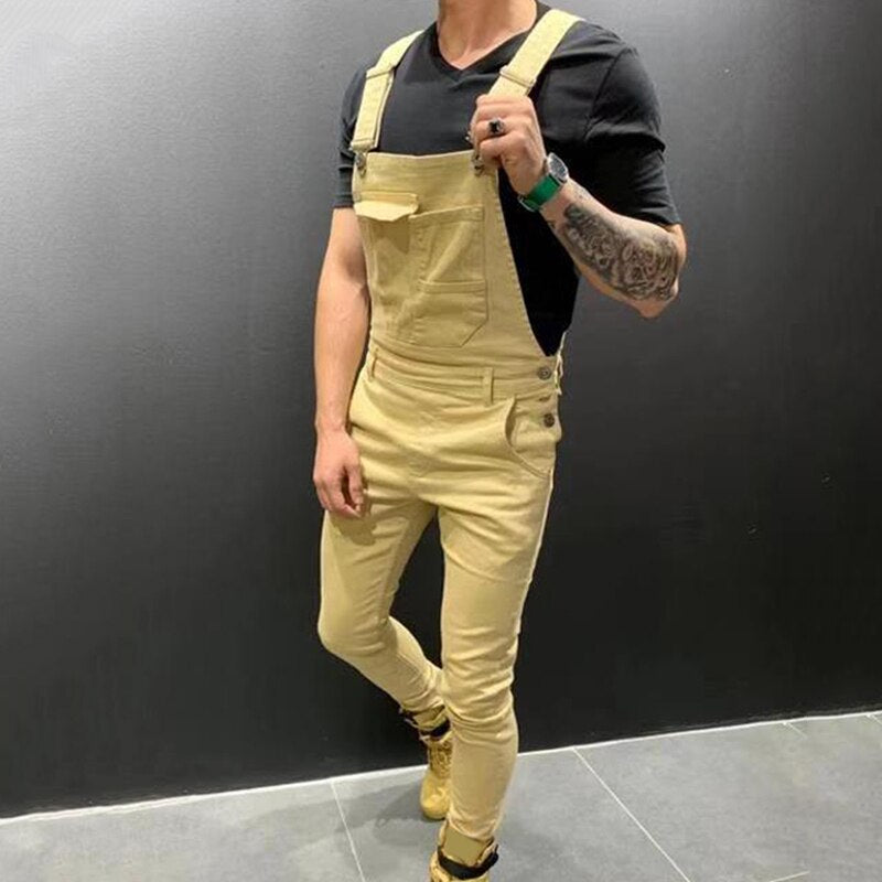 Mens Jeans Overalls Denim Dungaree Bib Overalls Jumpsuits Male Jumpsuits Cargo Work Pants Trousers Male Casual Moto Biker Pants