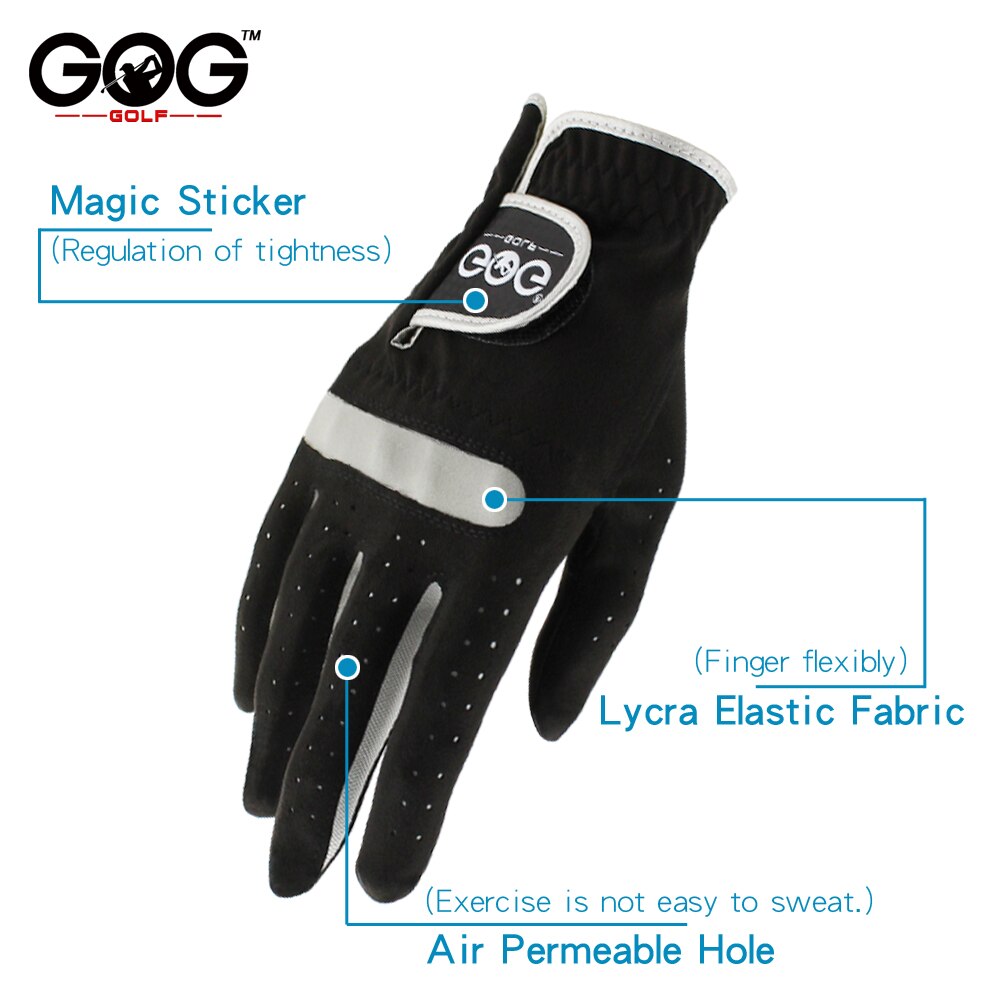 Pack 1 Pcs Men's Golf Glove Left/Right Hand Micro Soft Fiber Breathable Non-Slip Golf Gloves Men Color Black