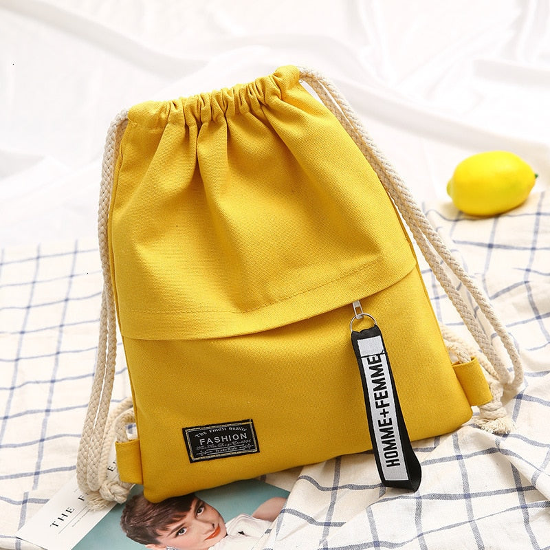 Canvas Drawsting Backpack Shoulder Bags For Women Female Solid Organizer Bags For Ipad Mobile Phone Zipper Outdoor Sports Bags