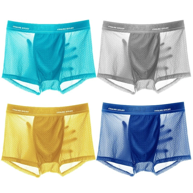 Boxer Panties Mens Ice Silk Boxer Underwear Men Mesh Boxers Breathable Sexy Boxershorts Man Solid Comfortable Underpants 4XL