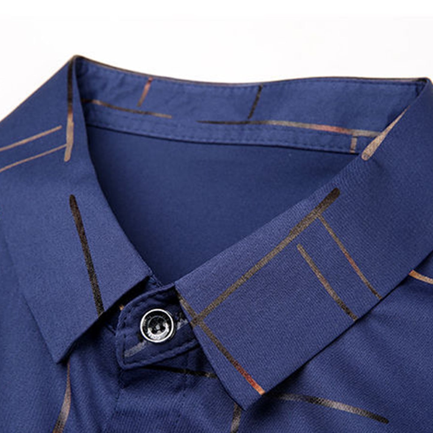 Slim Men Shirt Dress Long Sleeve Turn Down Collar Stripes Single-breasted Polo Business Shirt Top