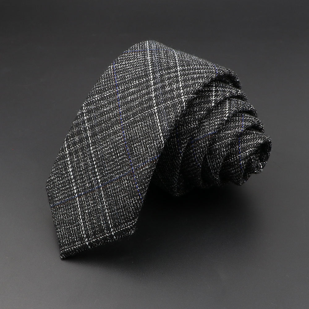 Mens Ties 6cm Classic Cotton Handmade Skinny Grey Plaid Neckties Striped Narrow Collar Slim Cashmere Casual Tie Accessories Gift