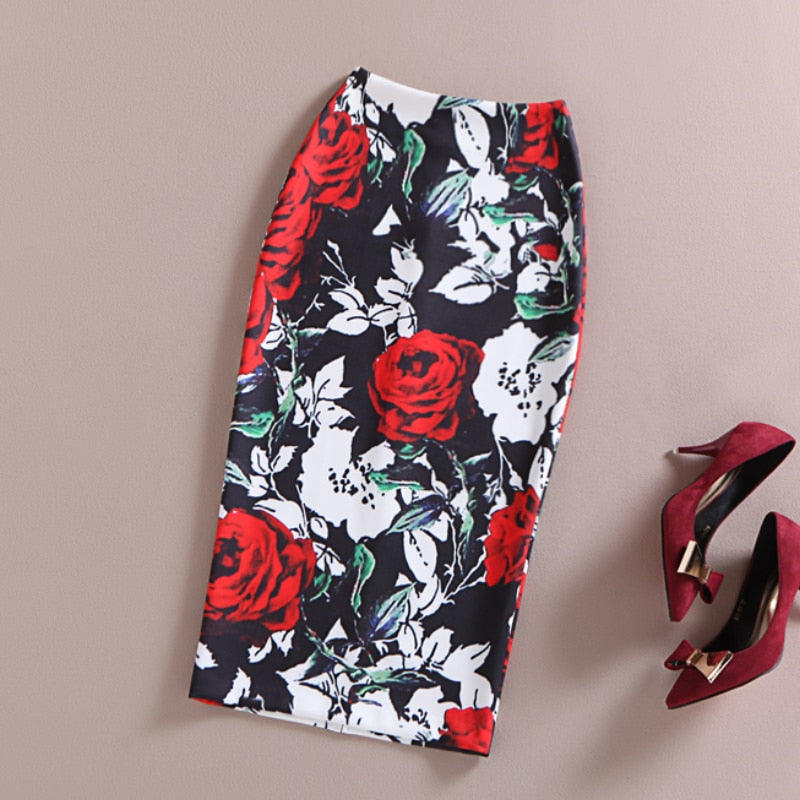 Ladies Elegant Baroque Style Geometric Pattern Print High Waist Tight Pencil Skirt Wear To Work Office Lady Wear Bottom