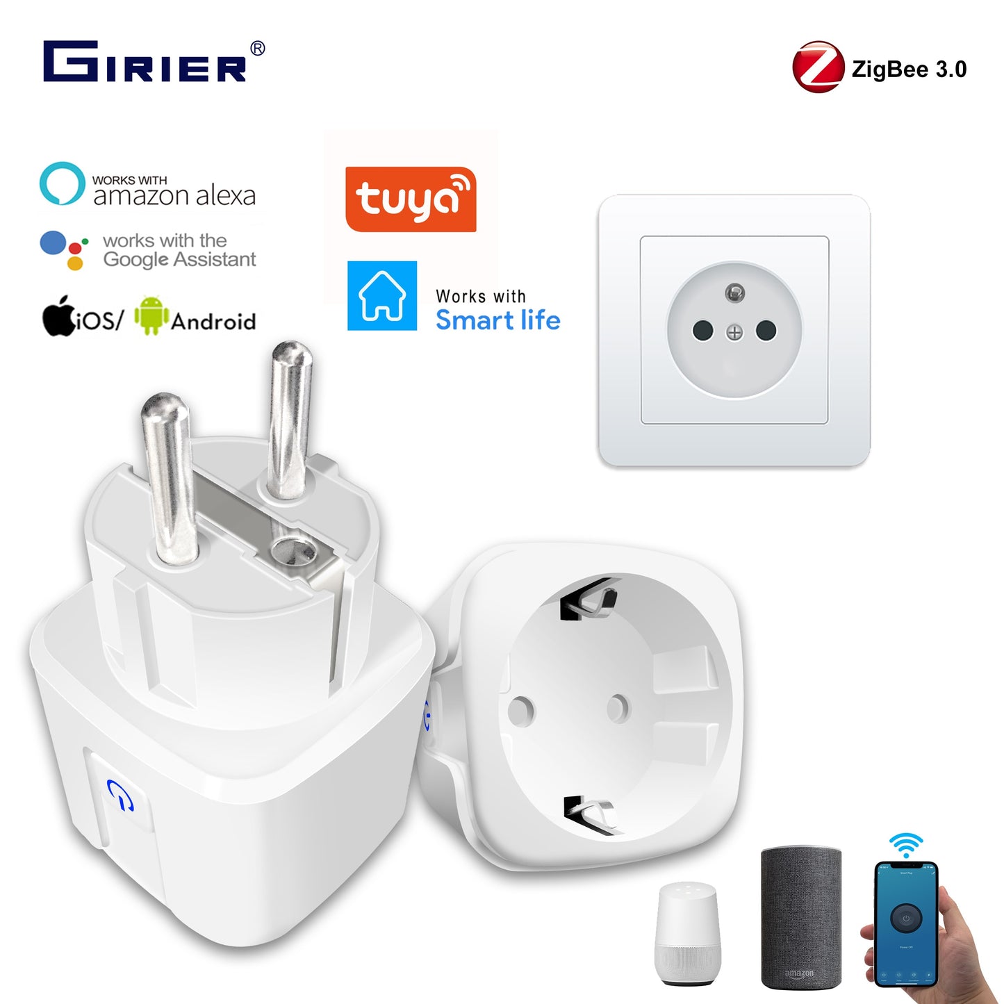 Tuya ZigBee 3.0 Smart Power Plug 16A Wireless App Voice Remote Control Socket Energy Monitor Outlet Works with Alexa Google Home