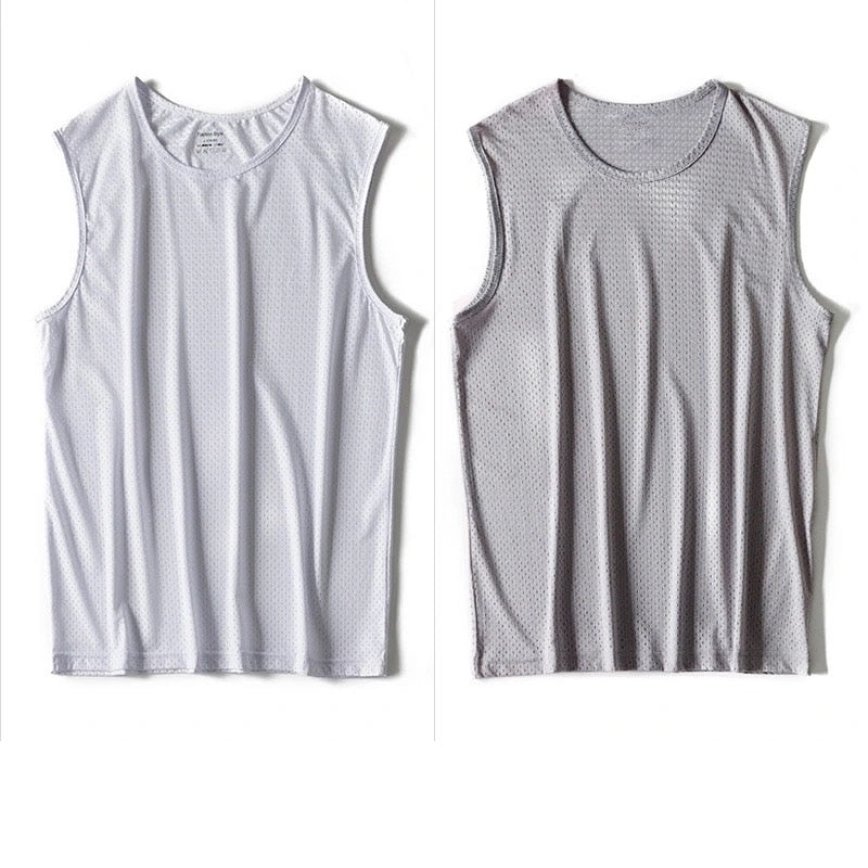 Men Ice Silk Tank Tops Underwear Mens Undershirt Transparent Shirts Male Bodyshaper Fitness Wrestling Mesh Breathable Singlets