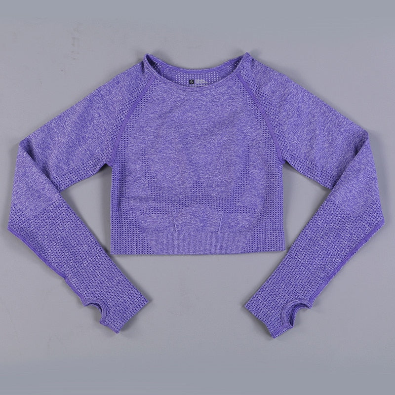 Peeli Long Sleeve Gym Crop Top Sports Yoga Top Women Seamless T-Shirts Fitness Crop Top Sport Active Wear Workout Athletic Shirt
