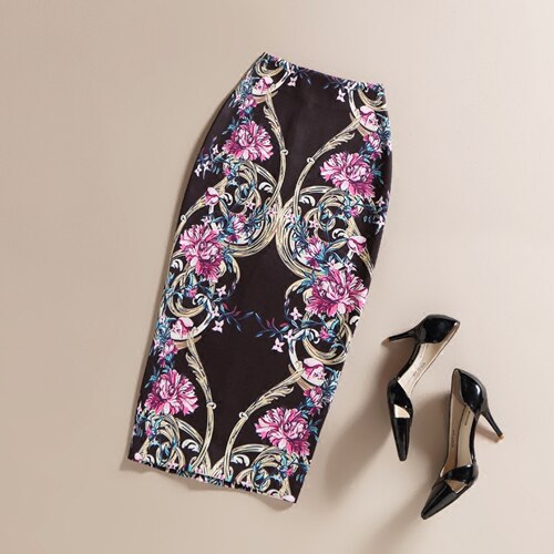Ladies Elegant Baroque Style Geometric Pattern Print High Waist Tight Pencil Skirt Wear To Work Office Lady Wear Bottom