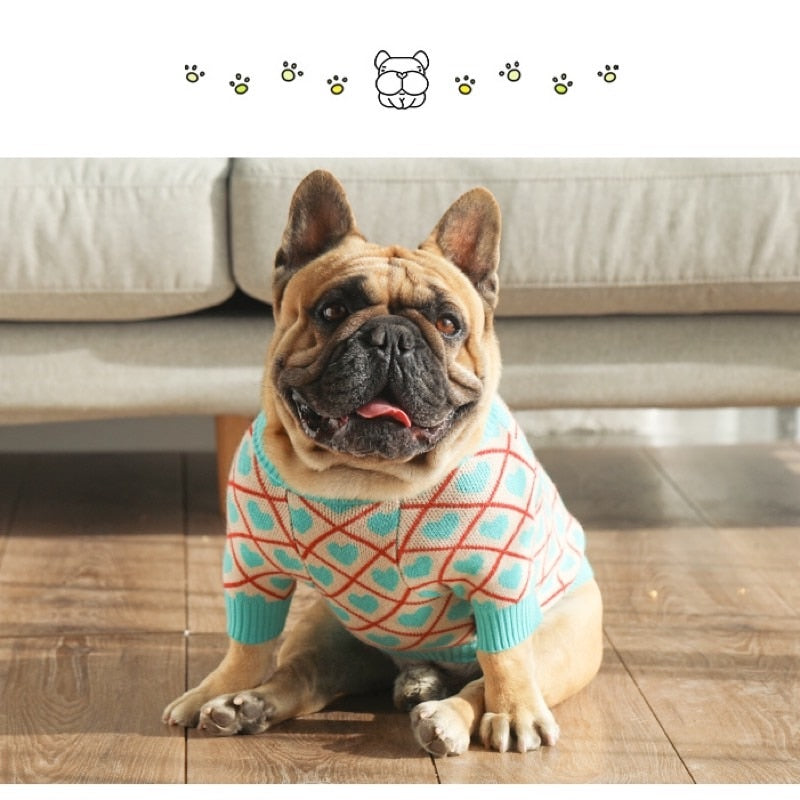 2020 Blue heart Dog sweater dog clothes french bulldog clothes