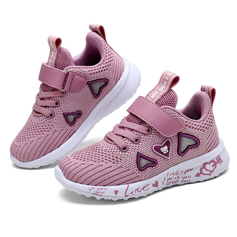 ULKNN Girls Sports Shoes spring New Children's Double Net Breathable Big Kids Students Pink Wild Children's Shoes Casual 26-37