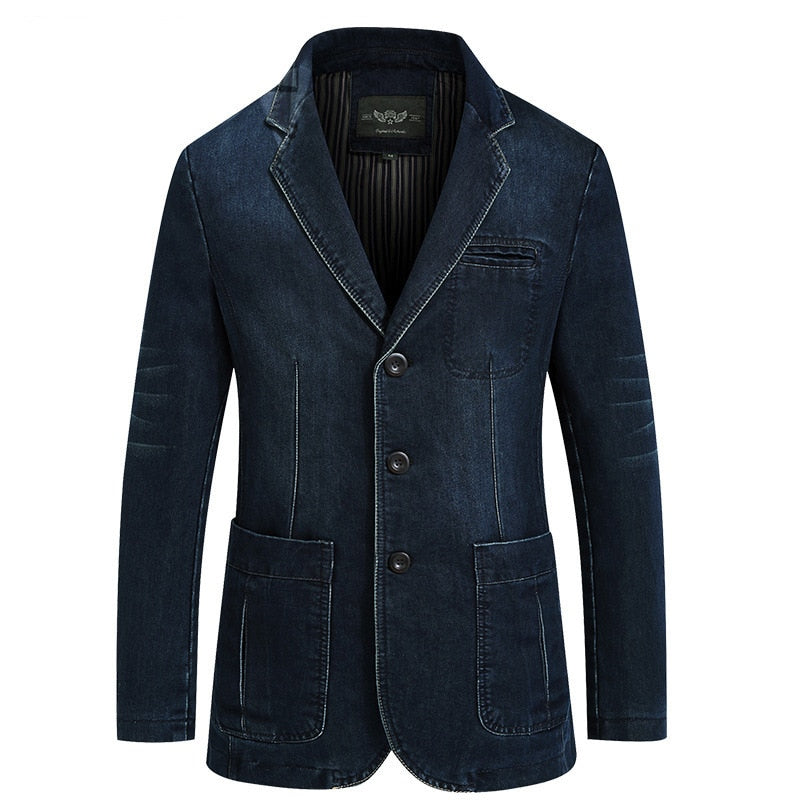 New Mens Denim Blazer Male Suit Oversized Fashion Cotton Vintage 4XL Male Blue Coat Denim Jacket Men Jeans Blazers BG2182
