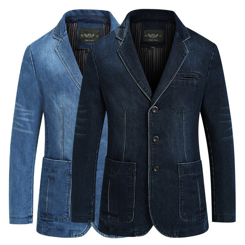 New Mens Denim Blazer Male Suit Oversized Fashion Cotton Vintage 4XL Male Blue Coat Denim Jacket Men Jeans Blazers BG2182