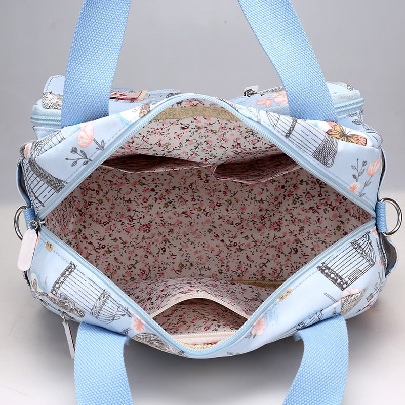 New Multi-layer Nylon Women Shoulder Bags Fashion Simple Grils Handbags Messenger Bags Printed Flowers Crossbody Bags
