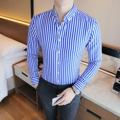 Cheap Business Men Shirt Brand Fashion 2023 Long Sleeve Shirt Men All Match Slim Fit Striped Shirts Men Formal Wear Blouse Homme