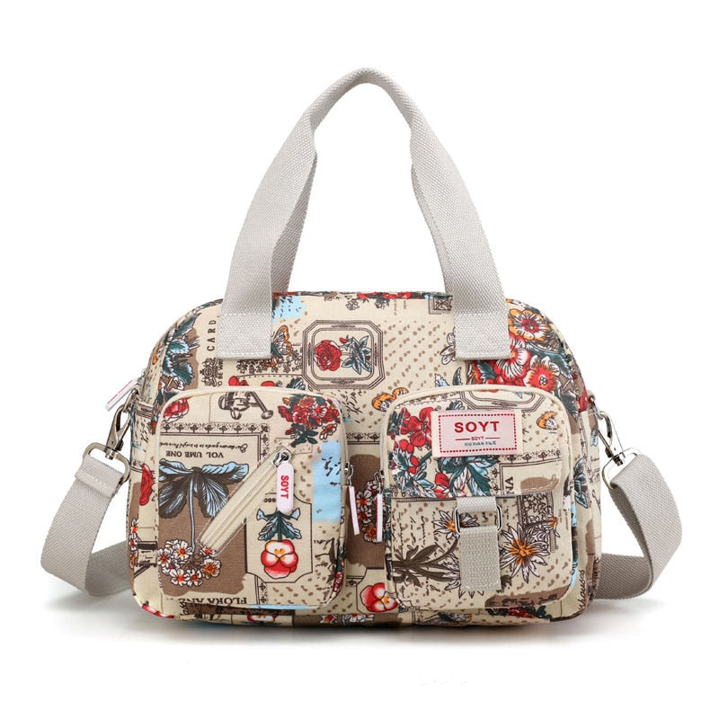 New Multi-layer Nylon Women Shoulder Bags Fashion Simple Grils Handbags Messenger Bags Printed Flowers Crossbody Bags