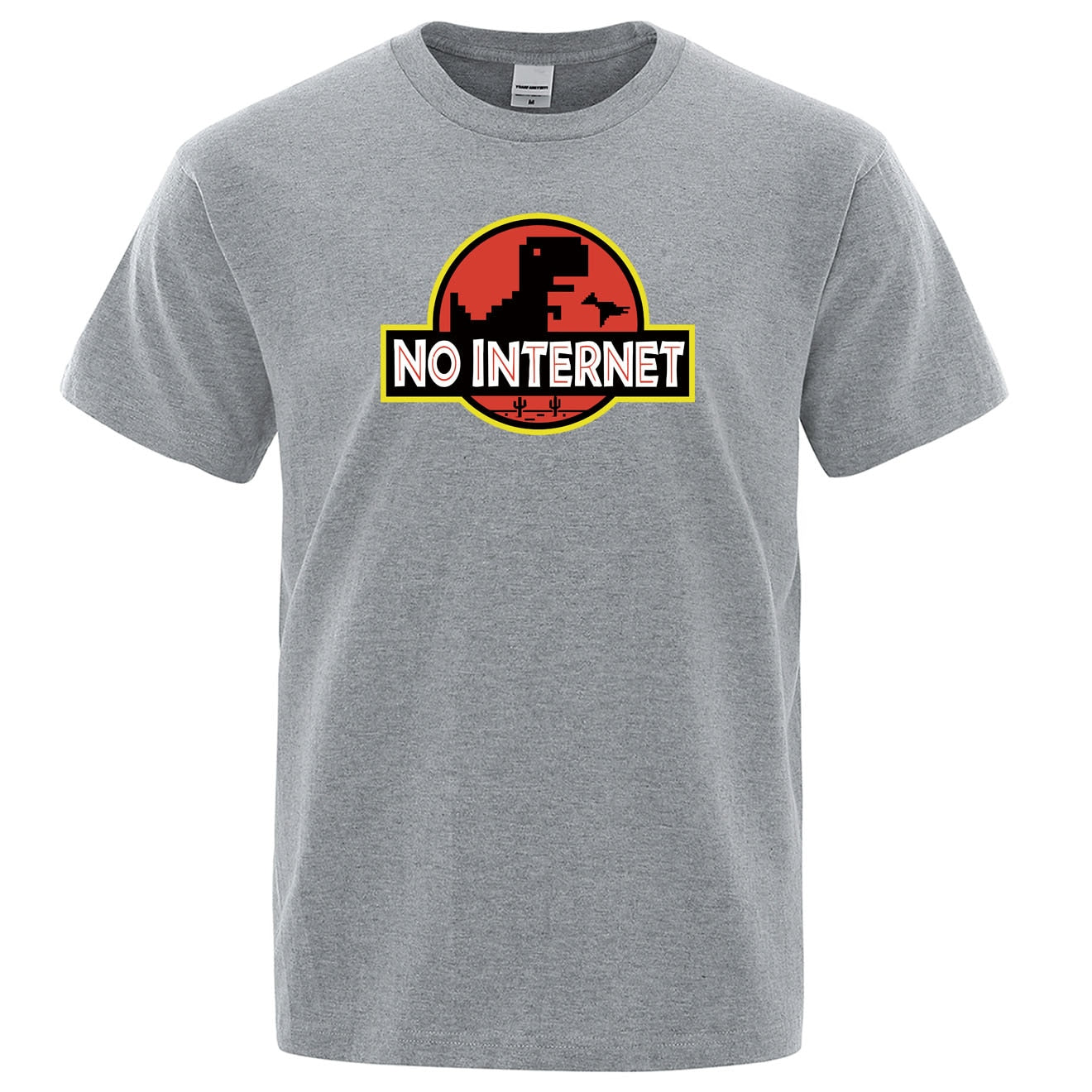 Cartoon Dinosaur tee shirt Printed No internet T shirt men dino tshirt funny Harajuku Tops Jurassic offline park Men's t-shirt