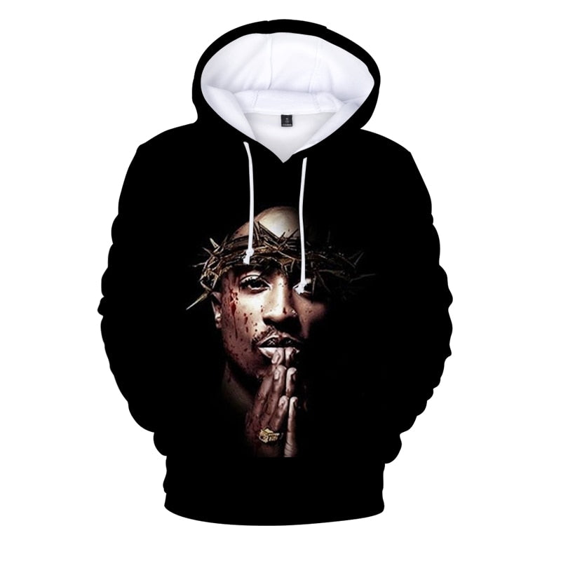 Hip Hop 2pac 3d Hoodie Sweatshirt Men Autumn Winter Pullovers Print Rapper Tupac Hoodies Long Sleeve Tops Black Hooded Hoodies