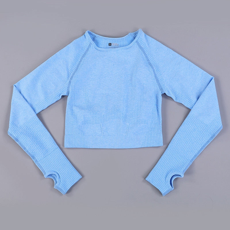 Peeli Long Sleeve Gym Crop Top Sports Yoga Top Women Seamless T-Shirts Fitness Crop Top Sport Active Wear Workout Athletic Shirt