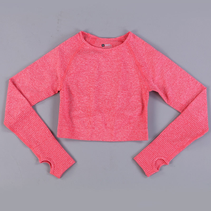 Peeli Long Sleeve Gym Crop Top Sports Yoga Top Women Seamless T-Shirts Fitness Crop Top Sport Active Wear Workout Athletic Shirt