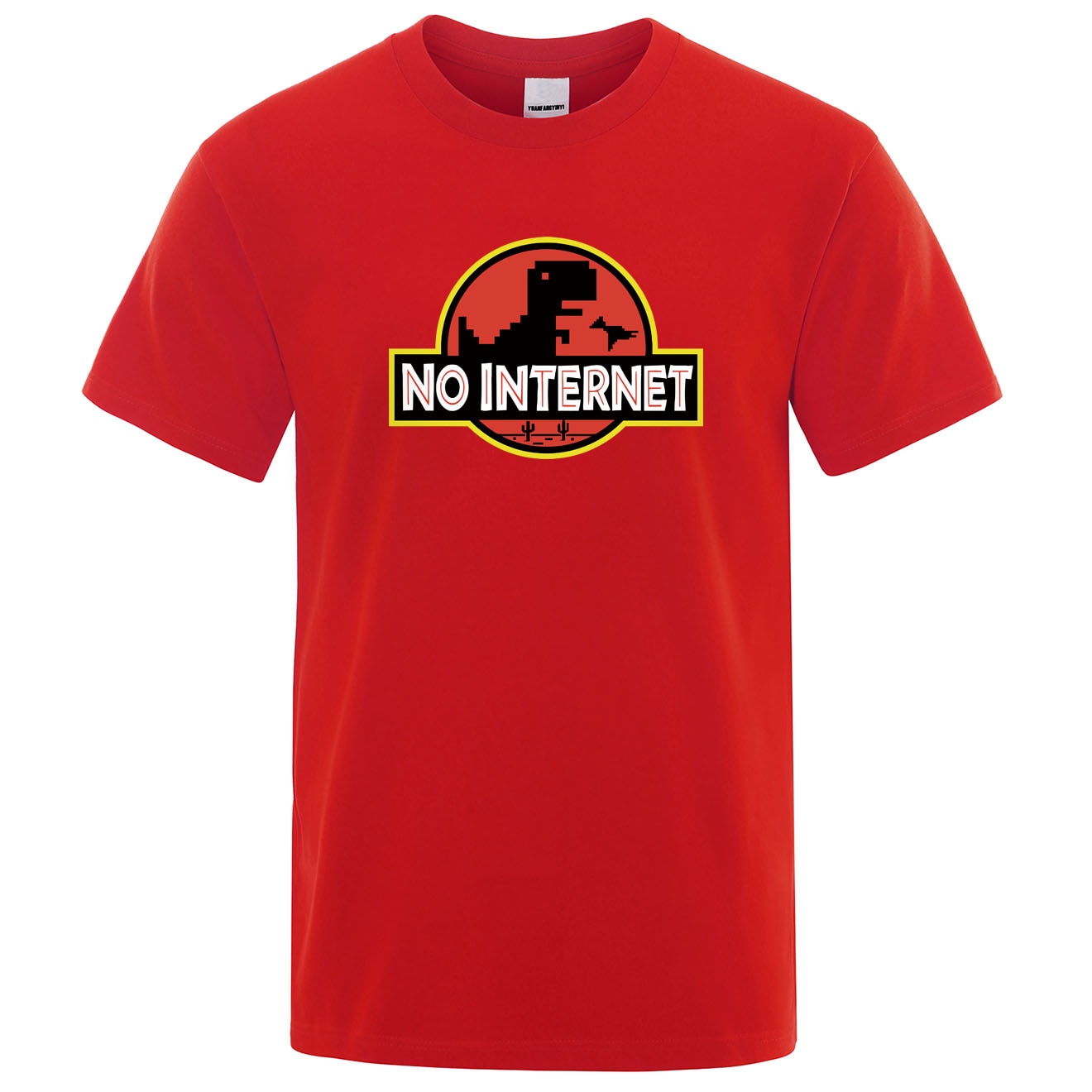 Cartoon Dinosaur tee shirt Printed No internet T shirt men dino tshirt funny Harajuku Tops Jurassic offline park Men's t-shirt