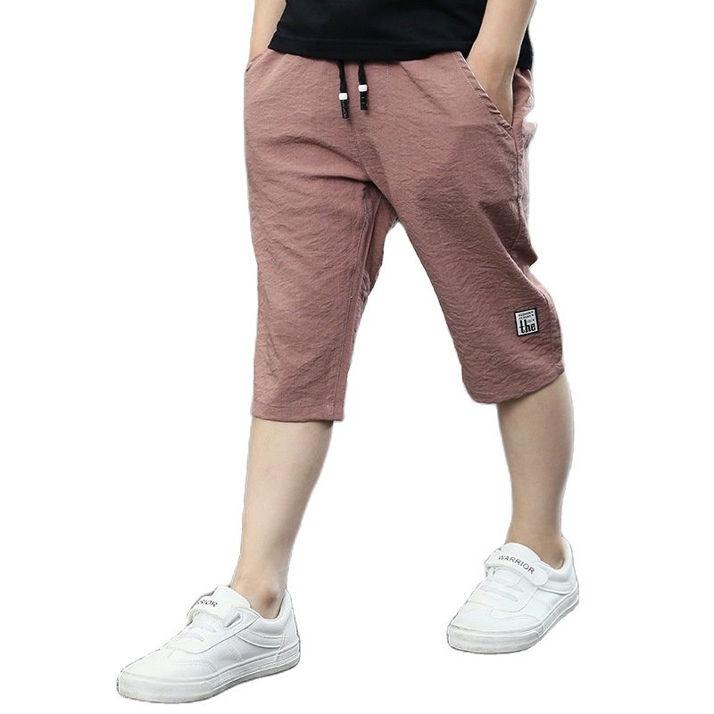 3-13Year Children Shorts Teenager Boys Shorts Summer Kids Knee Length Straight Shorts Boys Linen Cotton Capris Track Pant Casual