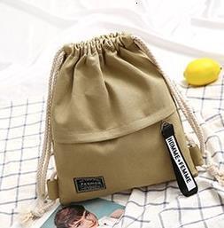 Canvas Drawsting Backpack Shoulder Bags For Women Female Solid Organizer Bags For Ipad Mobile Phone Zipper Outdoor Sports Bags