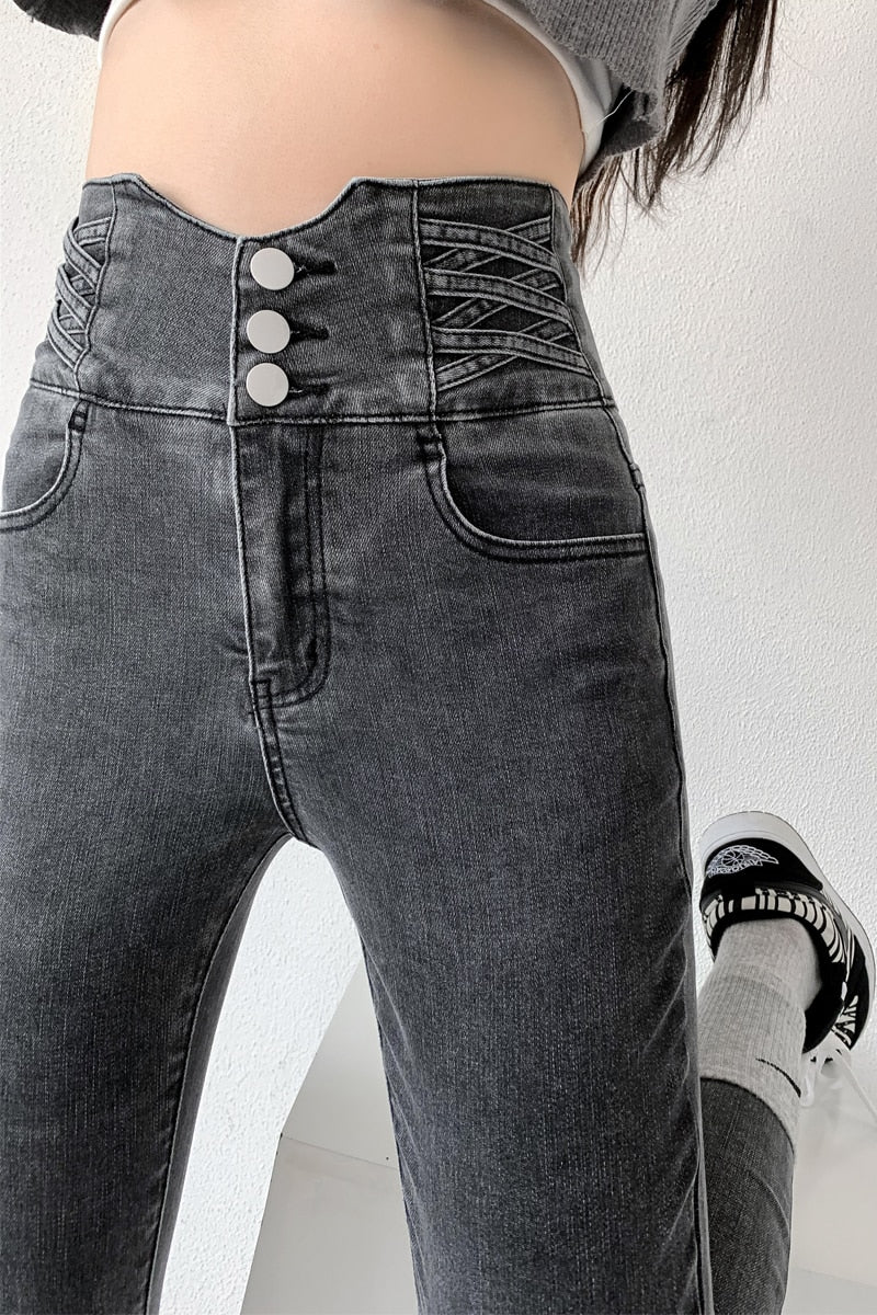 ZOENOVA Skinny Pencil Jeans Four Buttons Vintage High Waist Women Slim Stretch Denim Pants Tight Trousers 2022 Women's Pants