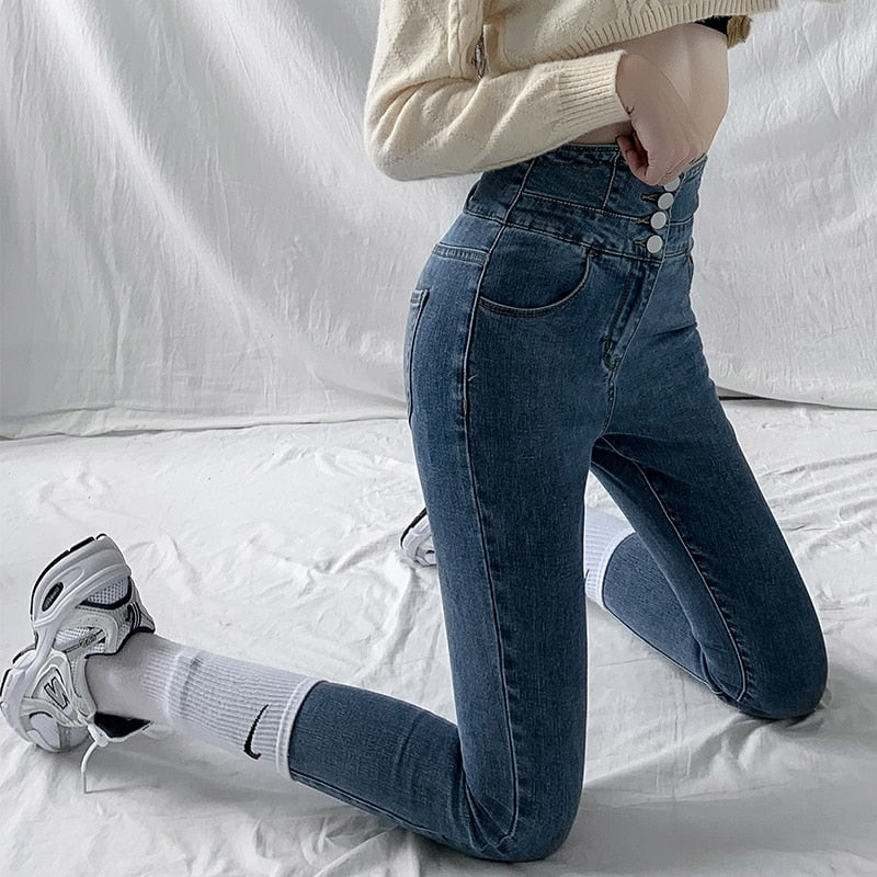 ZOENOVA Skinny Pencil Jeans Four Buttons Vintage High Waist Women Slim Stretch Denim Pants Tight Trousers 2022 Women's Pants