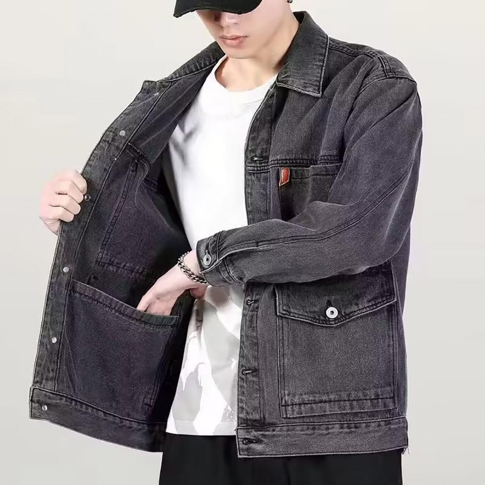 Trendy Spring Coat Buttons Autumn Jacket Long Sleeves Pure Color Autumn Denim Jacket Thermal