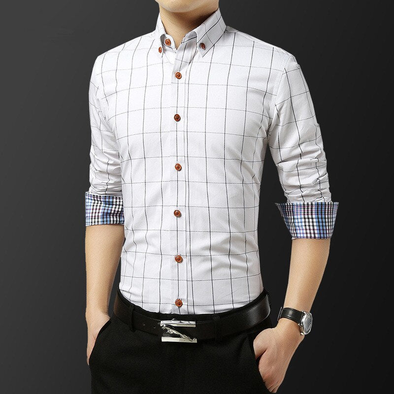 Korean-Style Shirt Men's Slim Fit Plaid Shirt Men's Long-Sleeved Shirt Business Casual Party Formal Dress For Job Interview