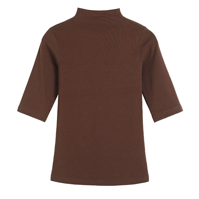 MRMT 2023 Brand Womens Half High Collar T-Shirt Mid-sleeved T Shirt For Female Woman Clothing New Thin Tops Womens T-shirts