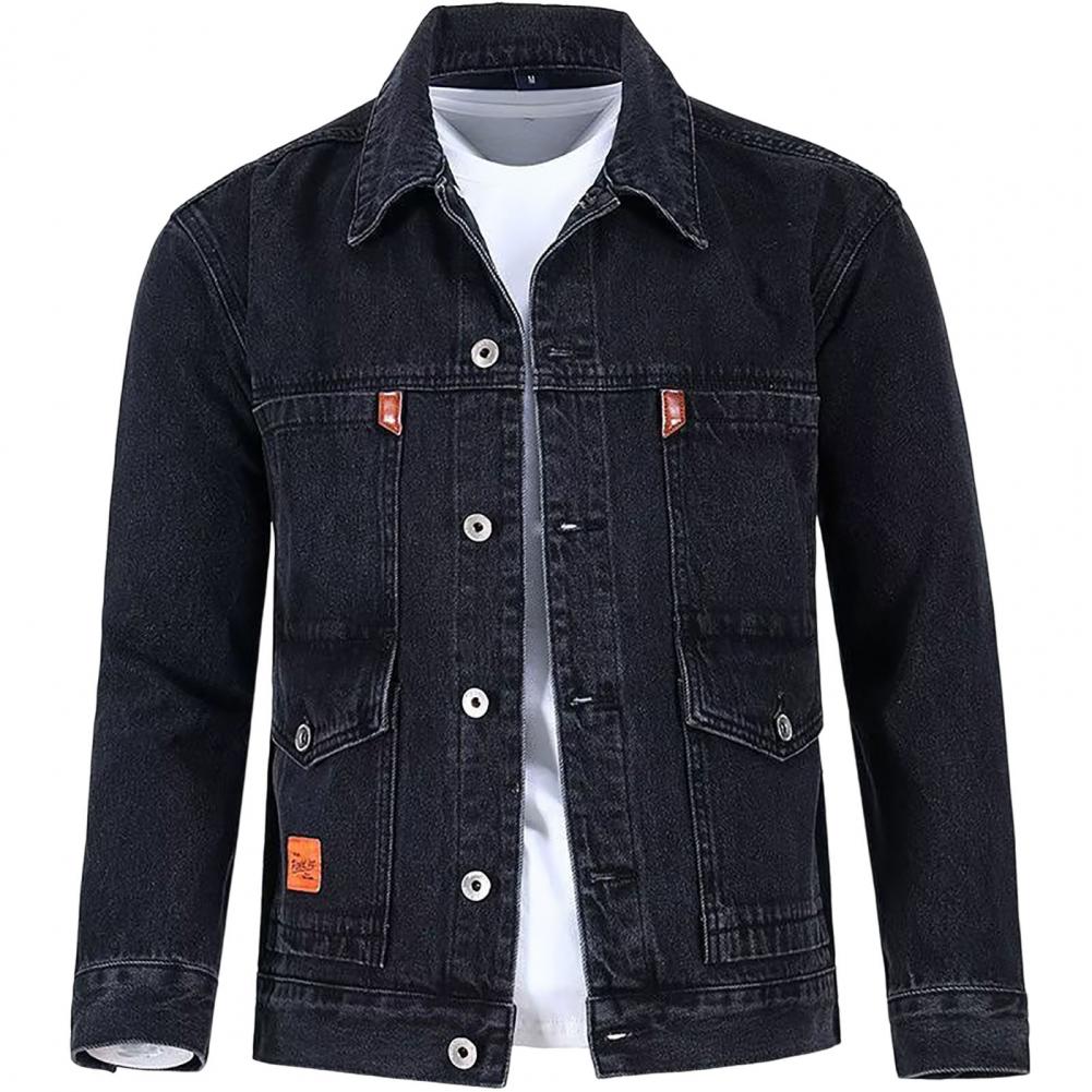 Trendy Spring Coat Buttons Autumn Jacket Long Sleeves Pure Color Autumn Denim Jacket Thermal