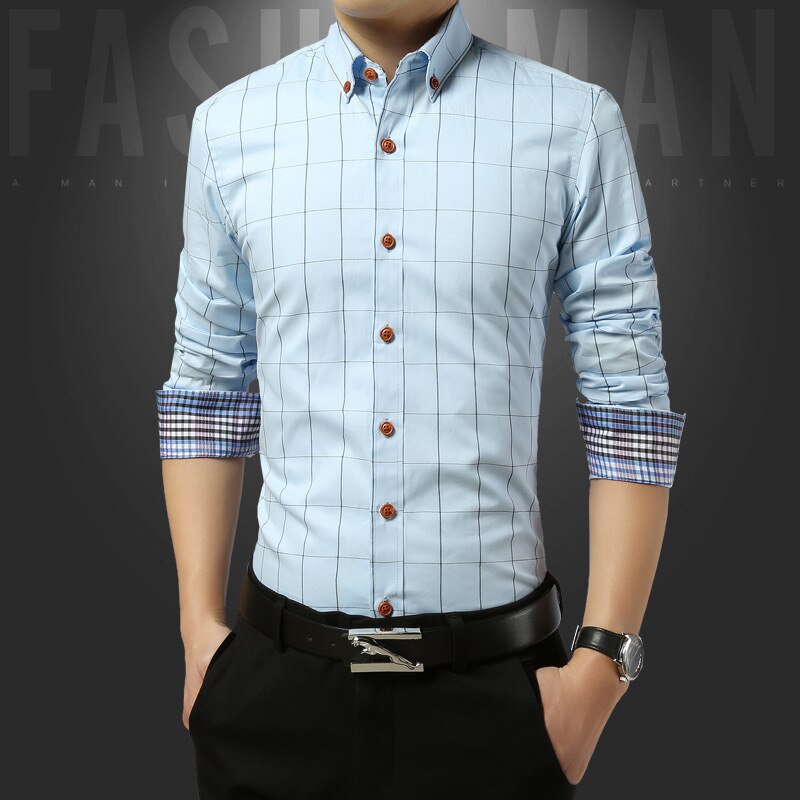 Korean-Style Shirt Men's Slim Fit Plaid Shirt Men's Long-Sleeved Shirt Business Casual Party Formal Dress For Job Interview