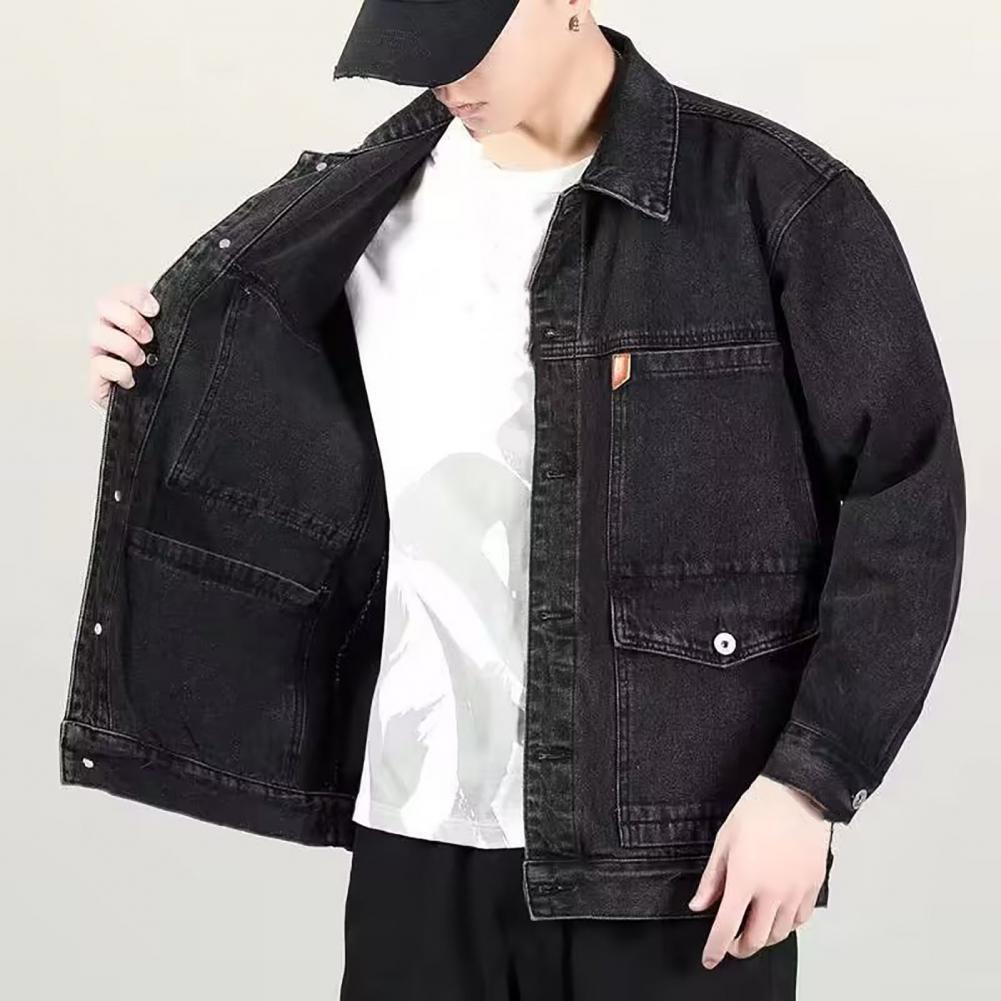Trendy Spring Coat Buttons Autumn Jacket Long Sleeves Pure Color Autumn Denim Jacket Thermal