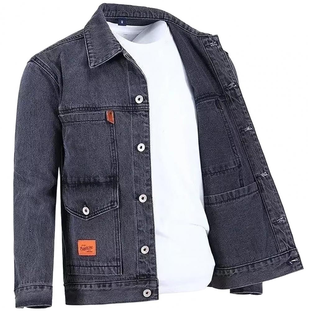Trendy Spring Coat Buttons Autumn Jacket Long Sleeves Pure Color Autumn Denim Jacket Thermal