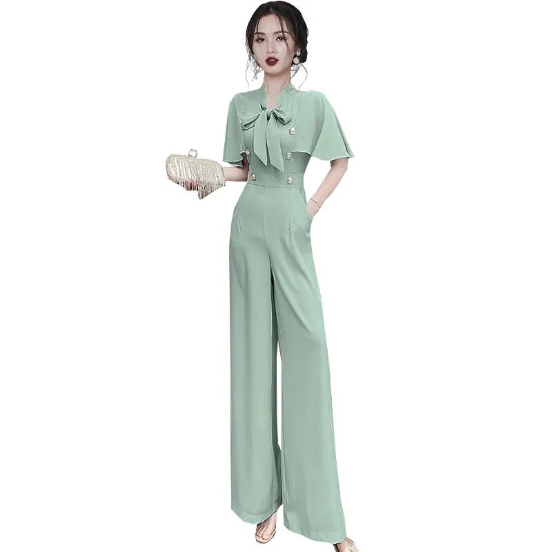 One Piece Jumsuits for Women Summer New Stylish Korean Black Wide Leg Pants Jump Suits Slim Fashion Outfits Women Green Suit