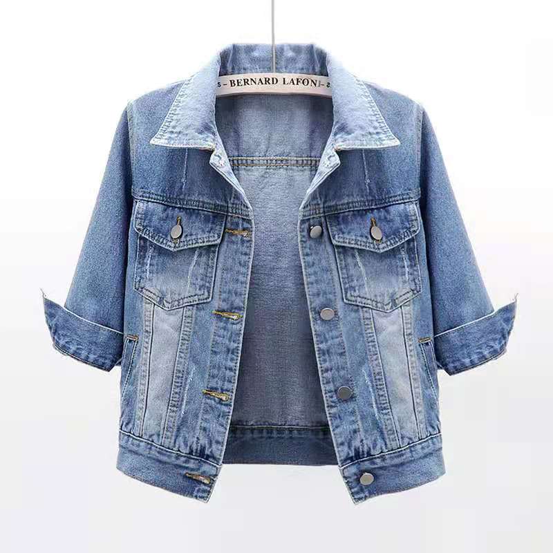 Denim Jacket Women 2022 Three Quarter Sleeves Jean Jacket Woman Comfortable Denim Coat Chaqueta Vaquera Mujer Veste Jeans Femme
